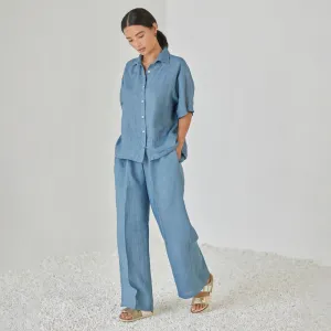 Linen Pant For Women | High Waist | Blue