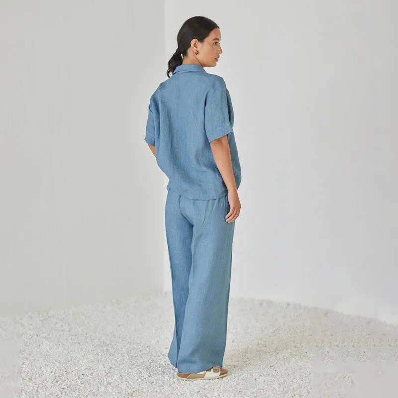 Linen Pant For Women | High Waist | Blue