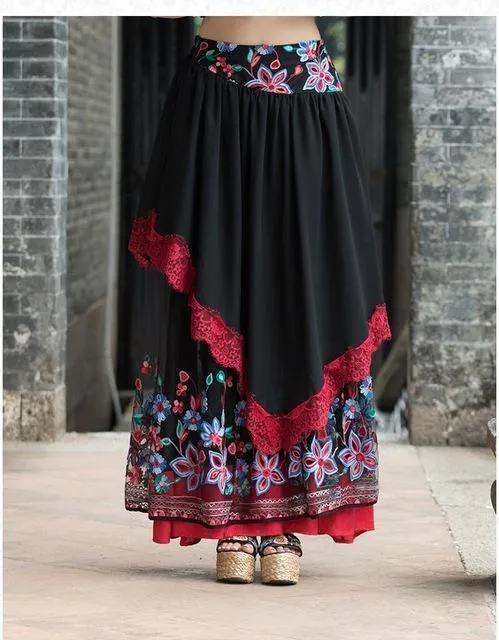 Lolita Asymmetrical Floral Maxi Skirt