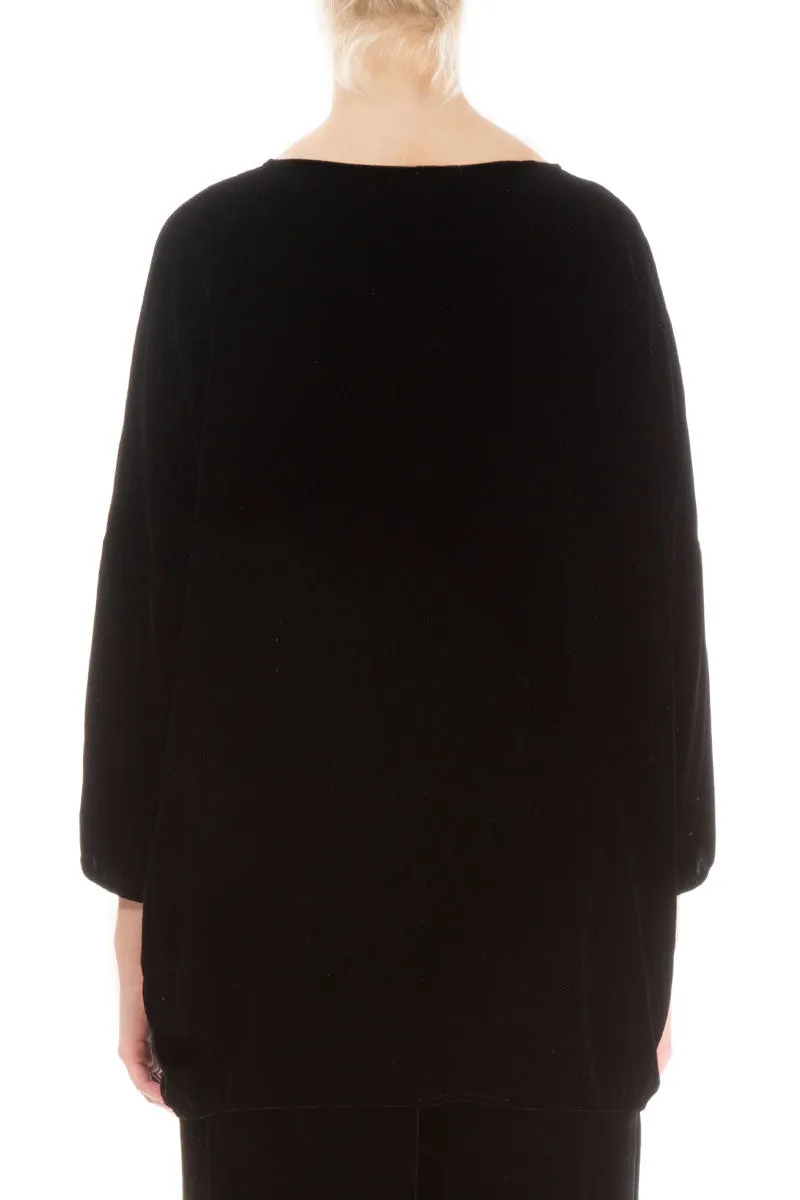 Loose Black Silk Velvet Blouse