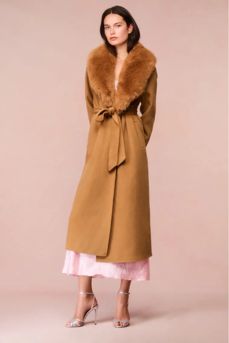 Mahika Wool-Cashmere Faux Fur Collar Coat - CAMEL