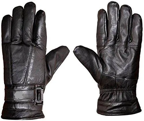 Men Black Solid Leather Warm Winter Riding Gloves, Protective Cycling Byke Bike Motorcycle Gloves