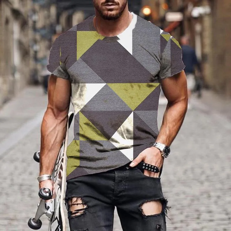 Men's Check Pattern 3D Printed Short Sleeve T-Shirt 88014989YM