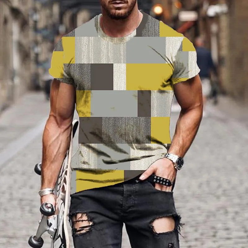 Men's Check Pattern 3D Printed Short Sleeve T-Shirt 88014989YM