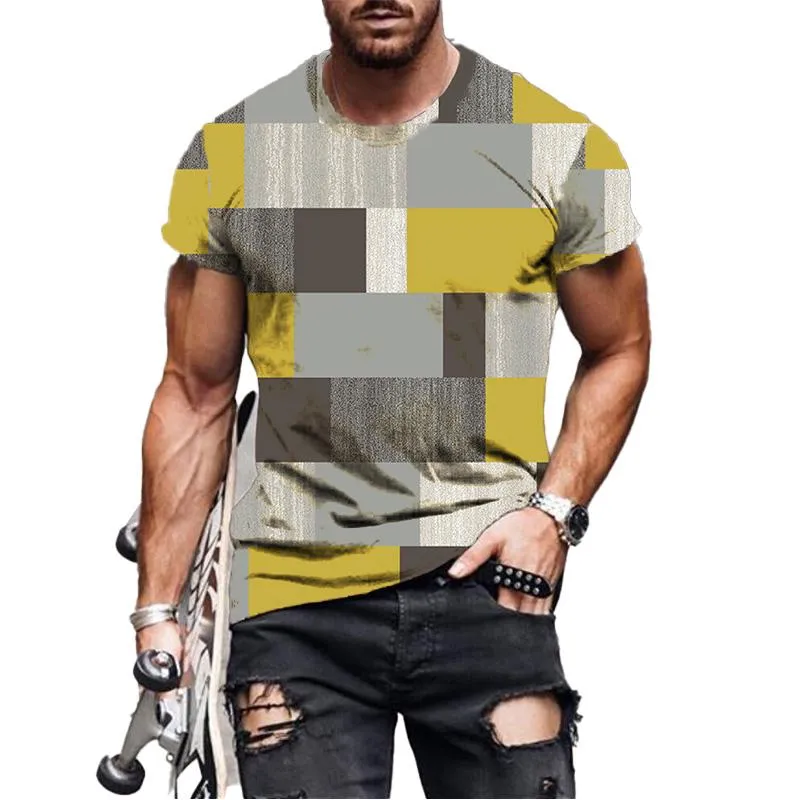 Men's Check Pattern 3D Printed Short Sleeve T-Shirt 88014989YM