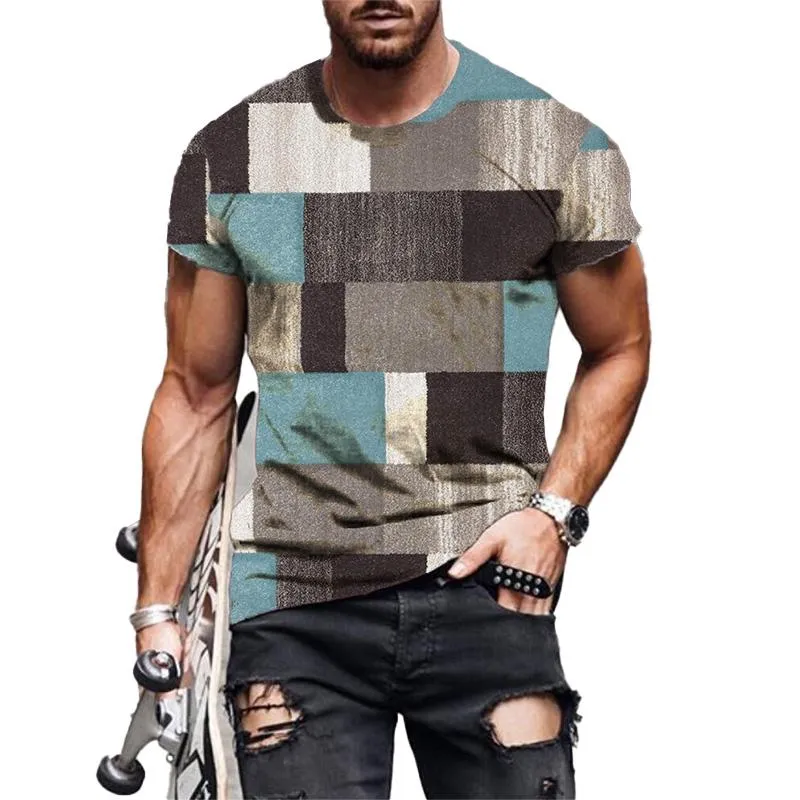 Men's Check Pattern 3D Printed Short Sleeve T-Shirt 88014989YM