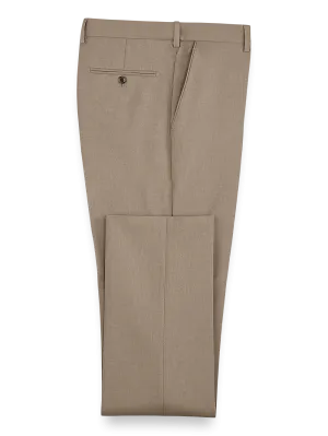 Microfiber Herringbone Flat Front Pants - Tan