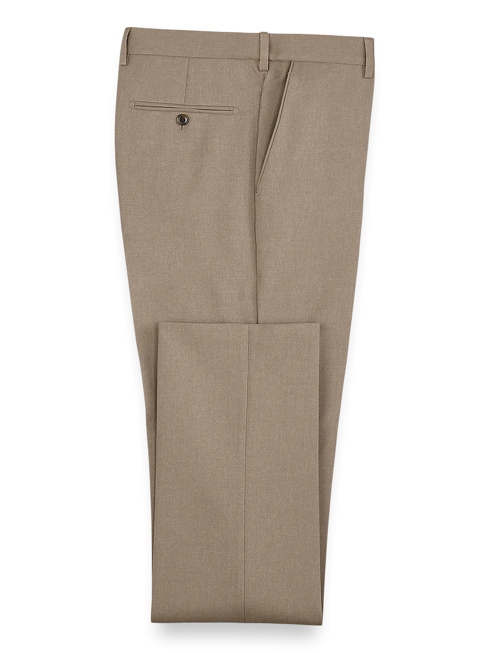 Microfiber Herringbone Flat Front Pants - Tan