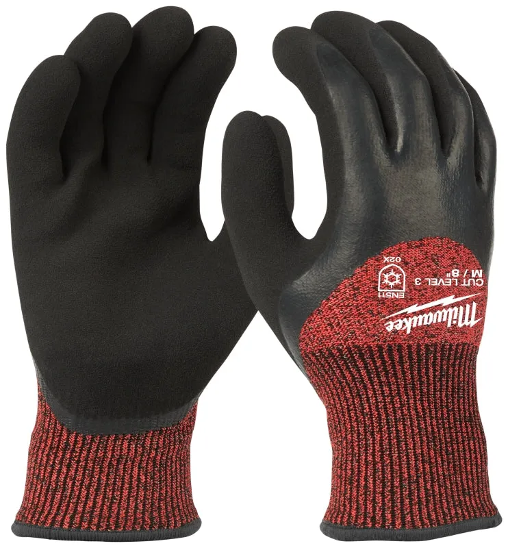 Milwaukee 48-22-8921 Winter Dipped Gloves, Men's, M, 7.2 to 7.5 in L, Elastic Knit Cuff, Latex Palm, Black/Red :PR: QUANTITY: 1