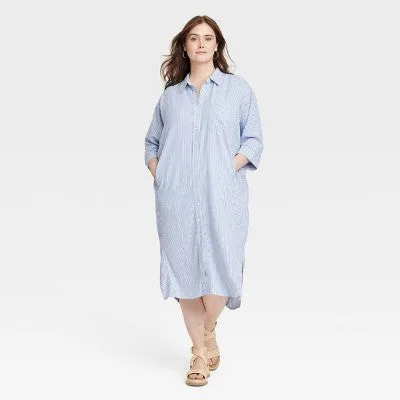 New - Universal Thread Women's 3/4 Sleeve Midi Button Down Shirt Dress