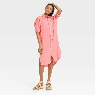 New - Universal Thread Women's 3/4 Sleeve Midi Button Down Shirt Dress