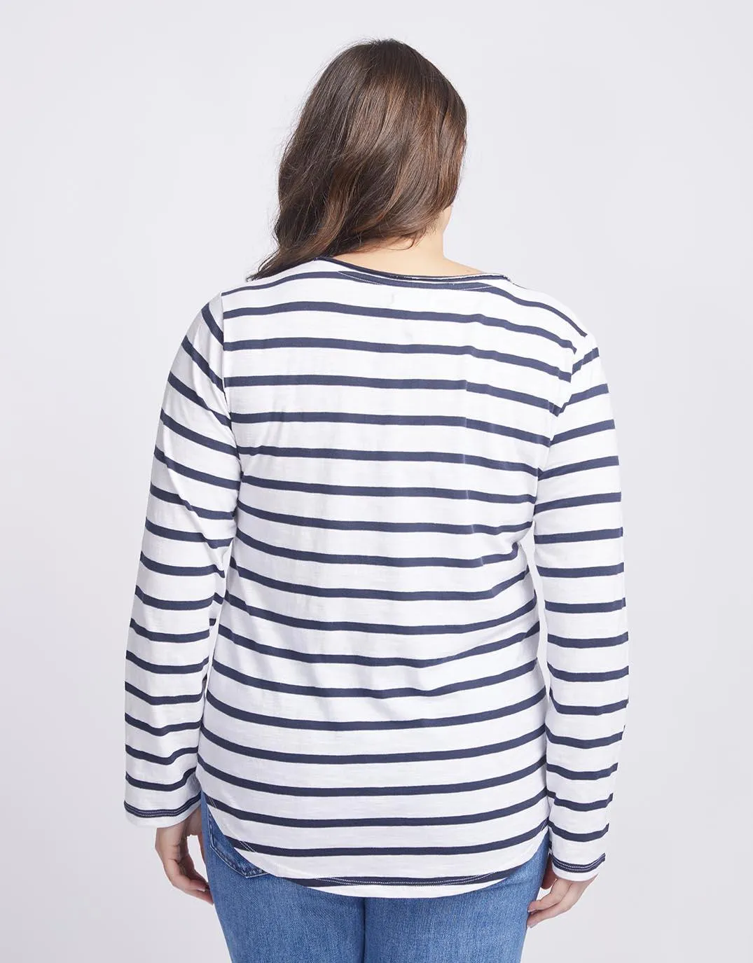 Original V-Neck Long Sleeve T-Shirt - Navy/White Stripe