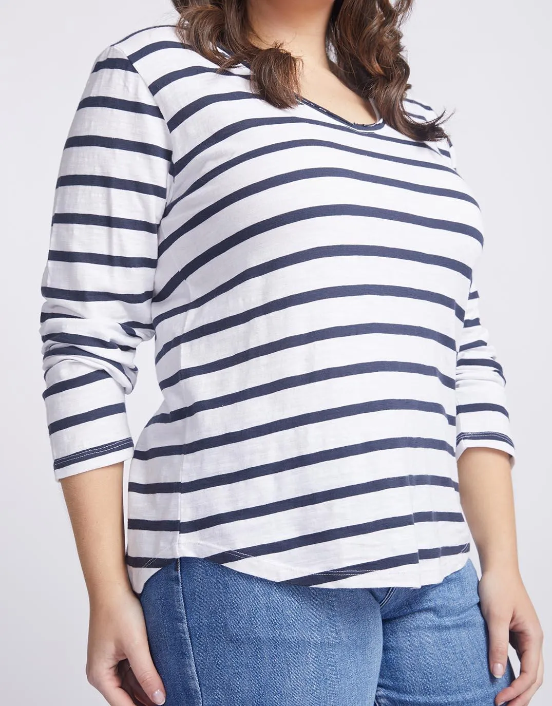 Original V-Neck Long Sleeve T-Shirt - Navy/White Stripe