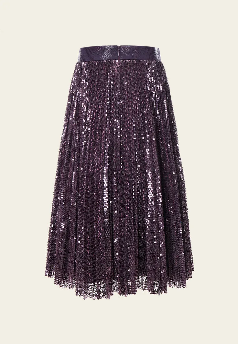 Purple Sequin Midi Skirt