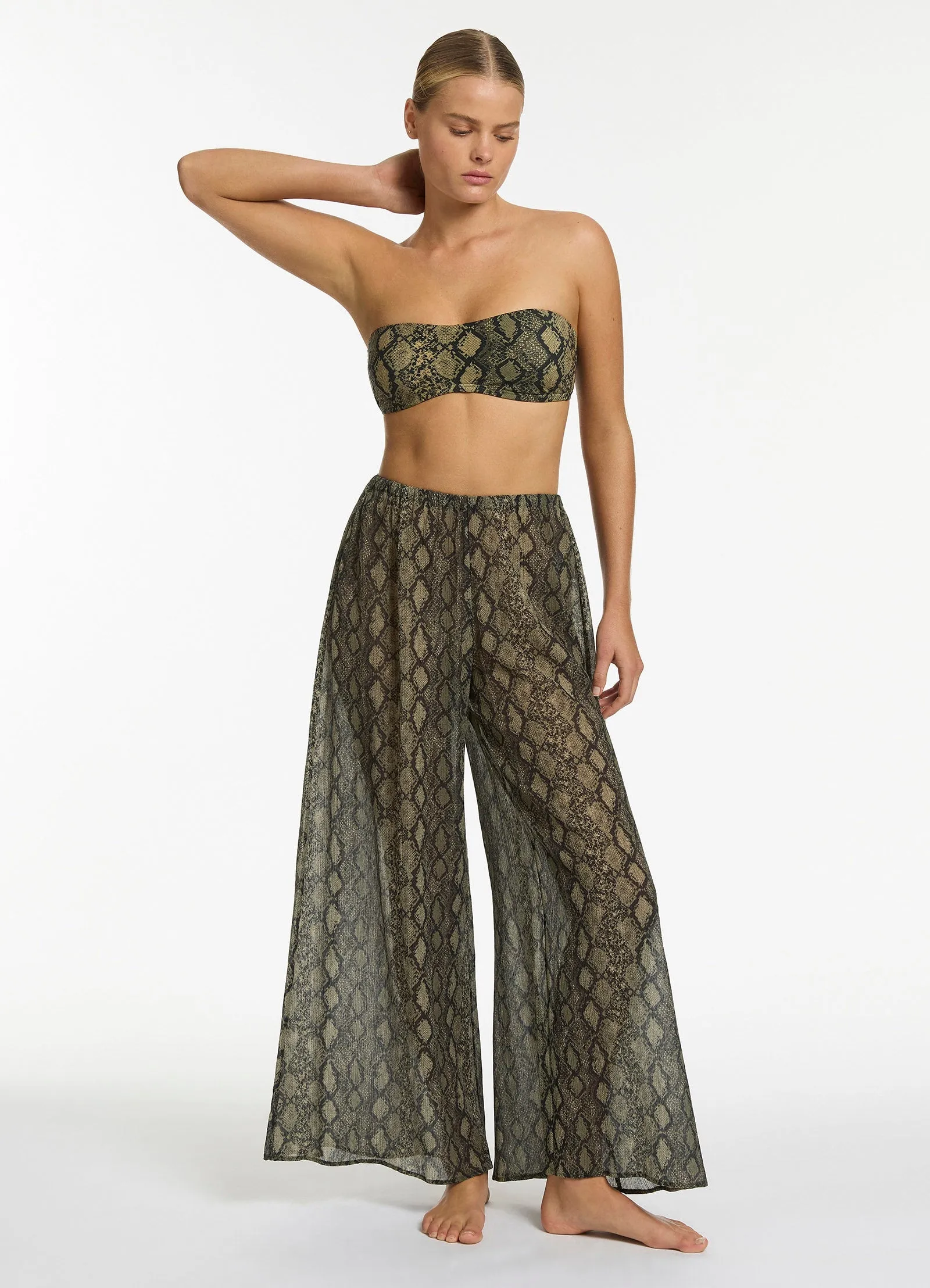 Python Crinkle Wide Leg Pant - Olive