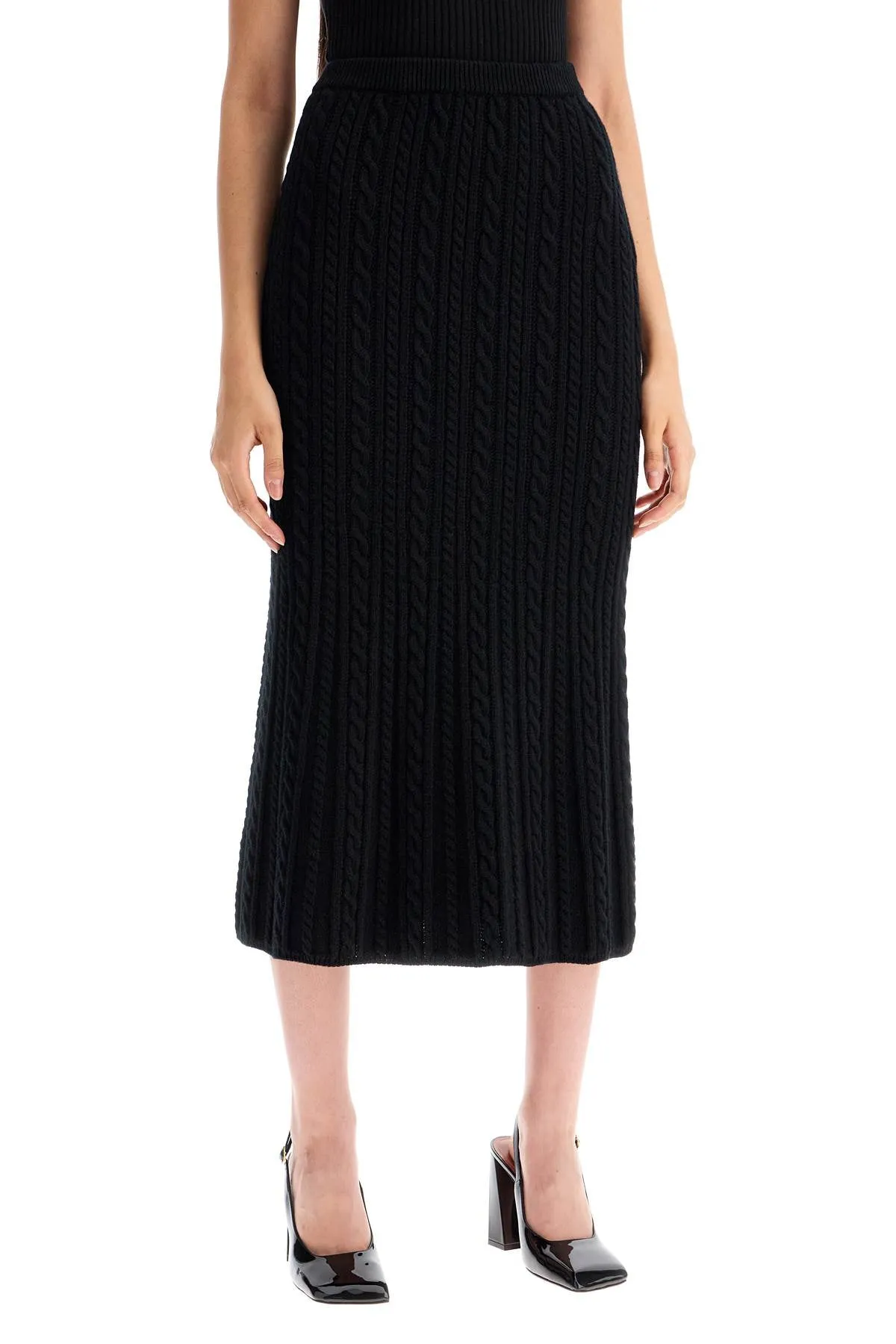 "knitted midi skirt with cable knit FABX3870 K4392 BLACK