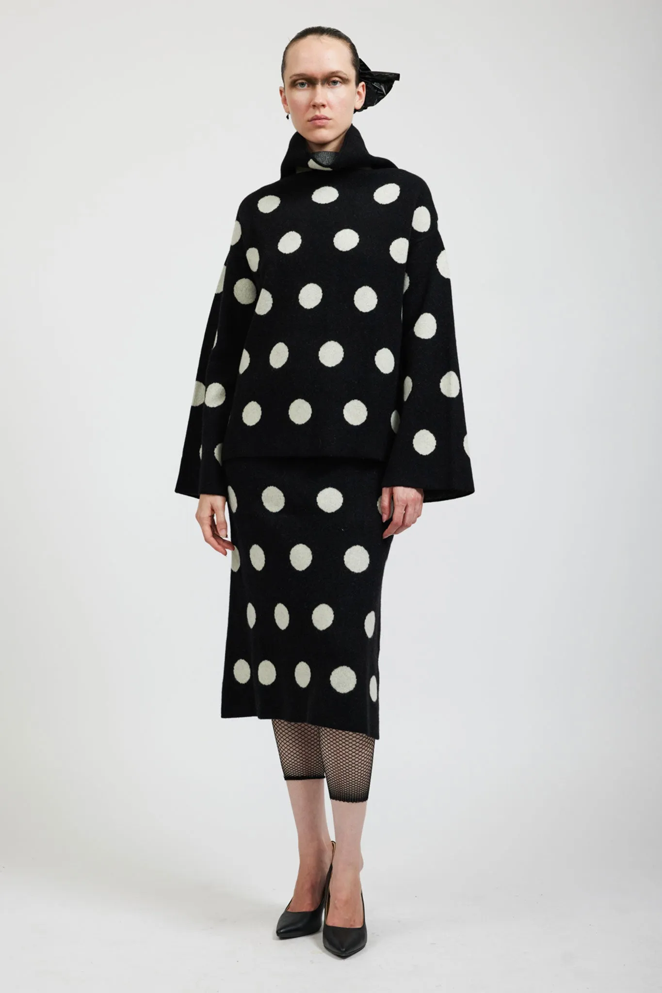 Saga Polka Dot Cashmere Skirt in Black