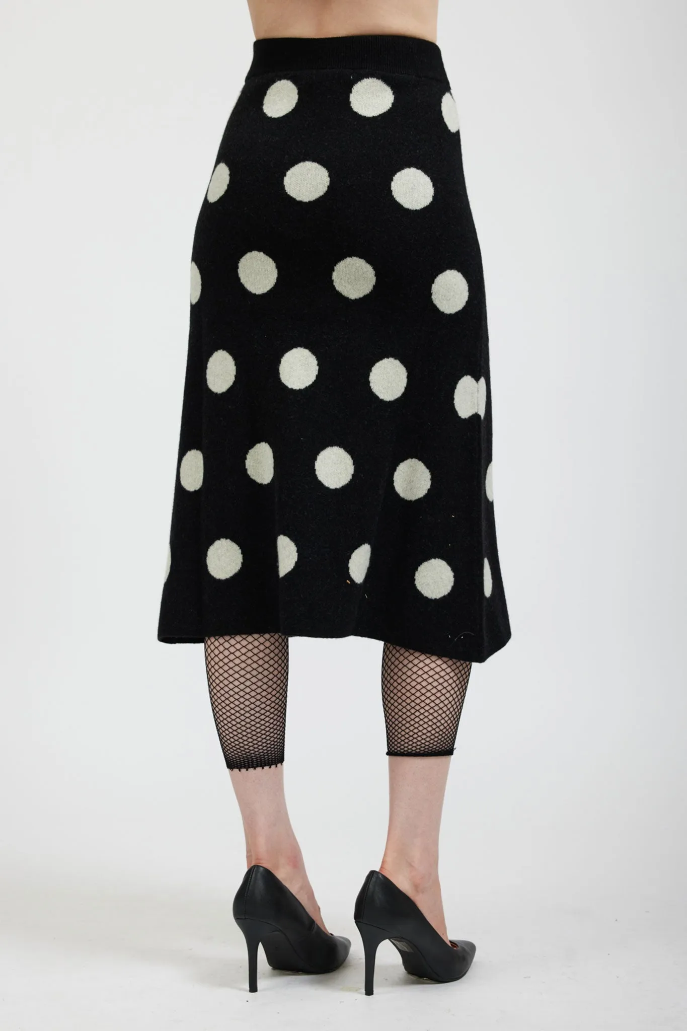 Saga Polka Dot Cashmere Skirt in Black