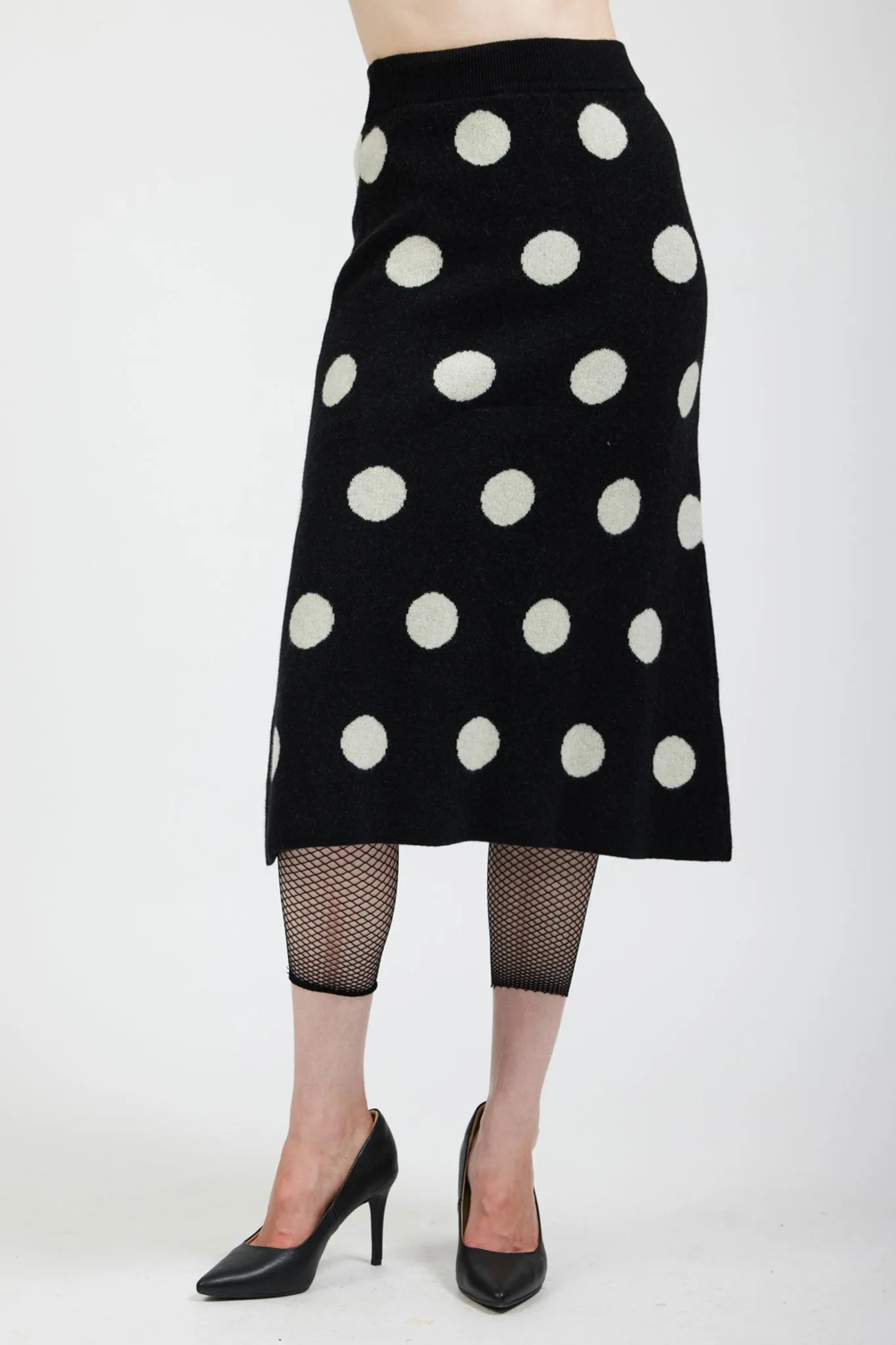 Saga Polka Dot Cashmere Skirt in Black