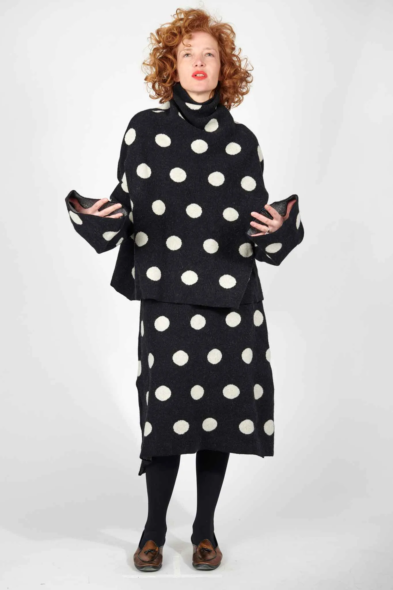 Saga Polka Dot Cashmere Skirt in Black