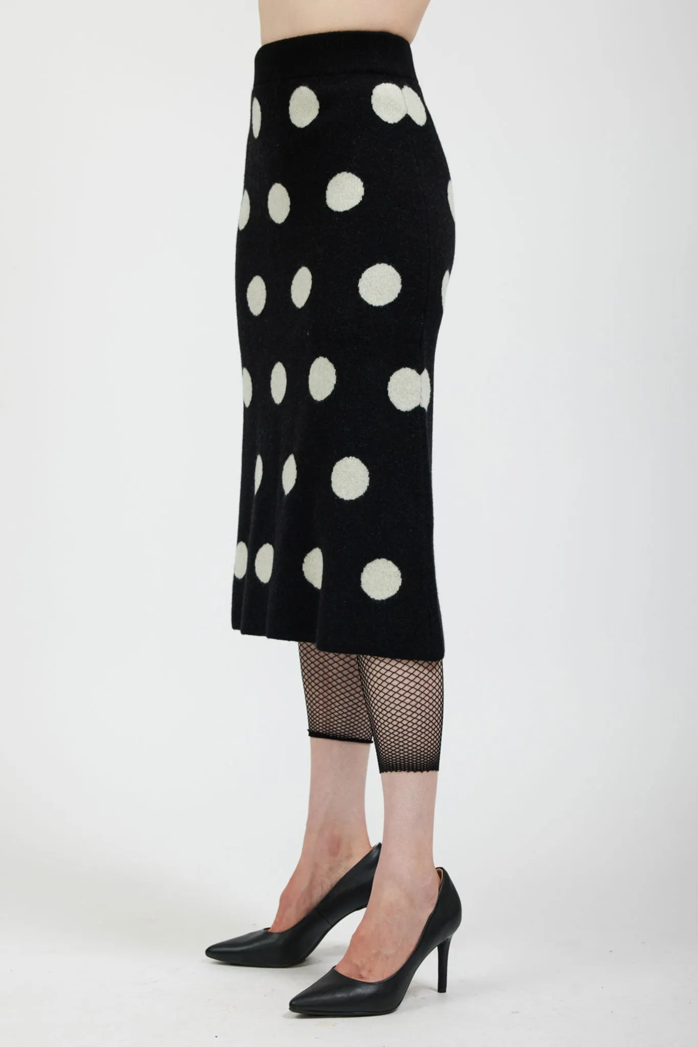 Saga Polka Dot Cashmere Skirt in Black