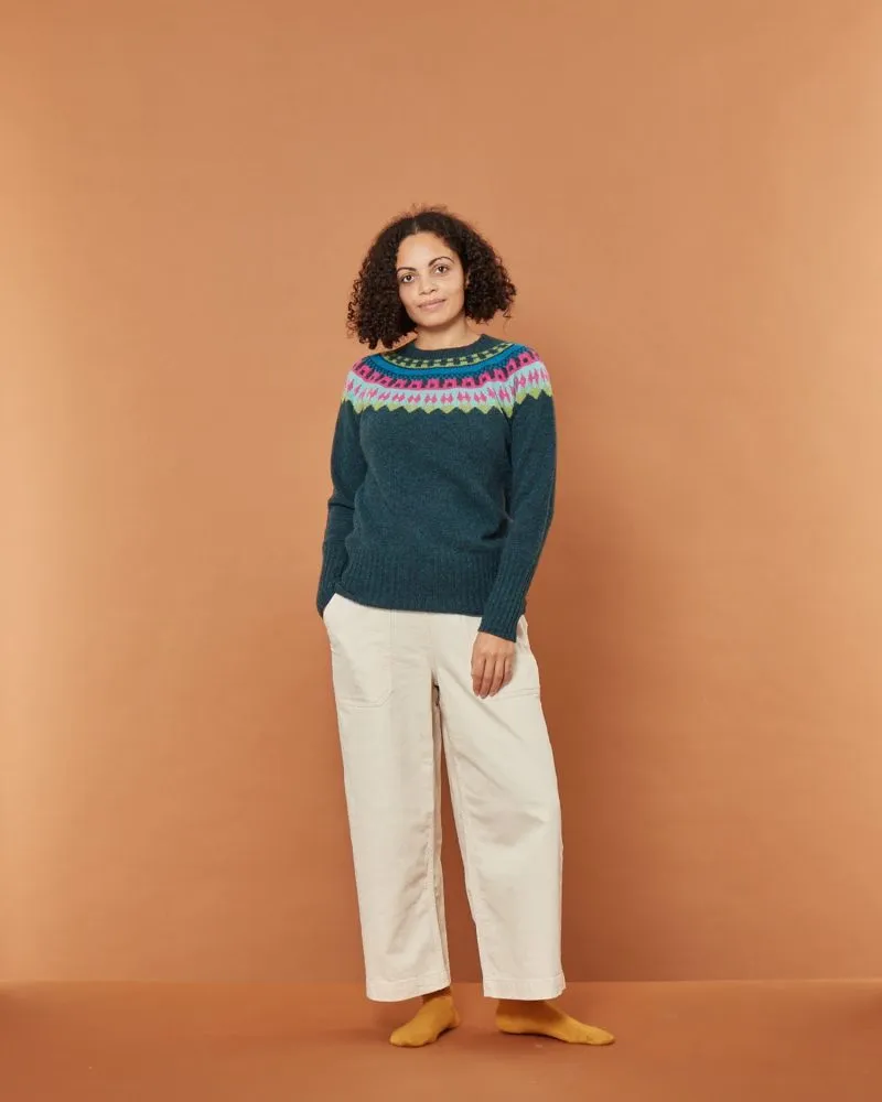 Scottish Lambswool Yoke Jumper - Oribe Green