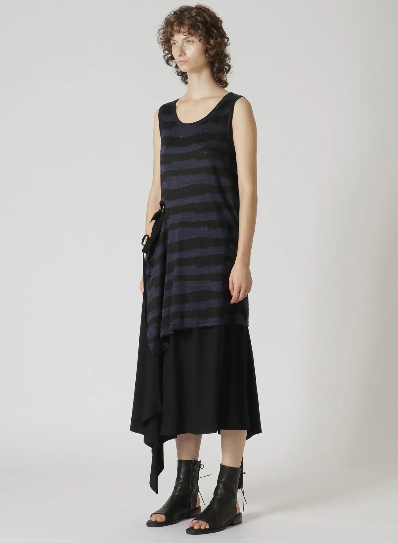 STRIPED SLEEVELESS TOP WITH RIGHT SLASH