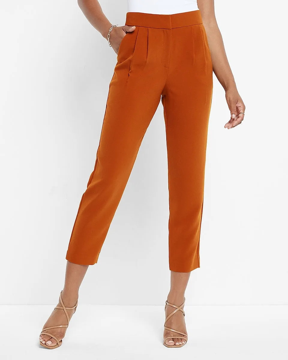 Super High Waisted Pleated Ankle Pant in Caramel Cafe