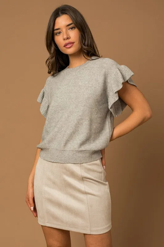 TEEK - Ruffle Sleeve Knit Top