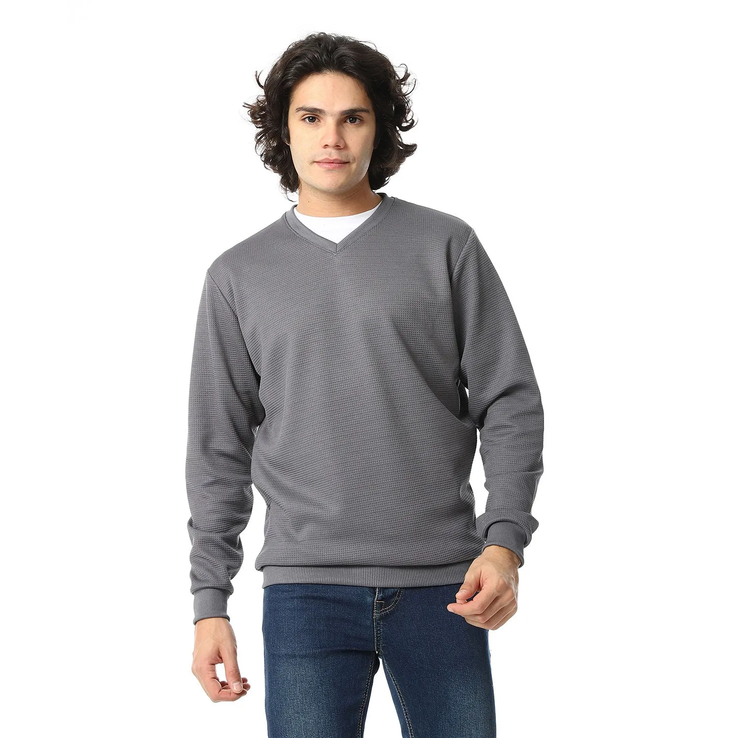 V-Neck Fog Knitted Pullover - Red Circle