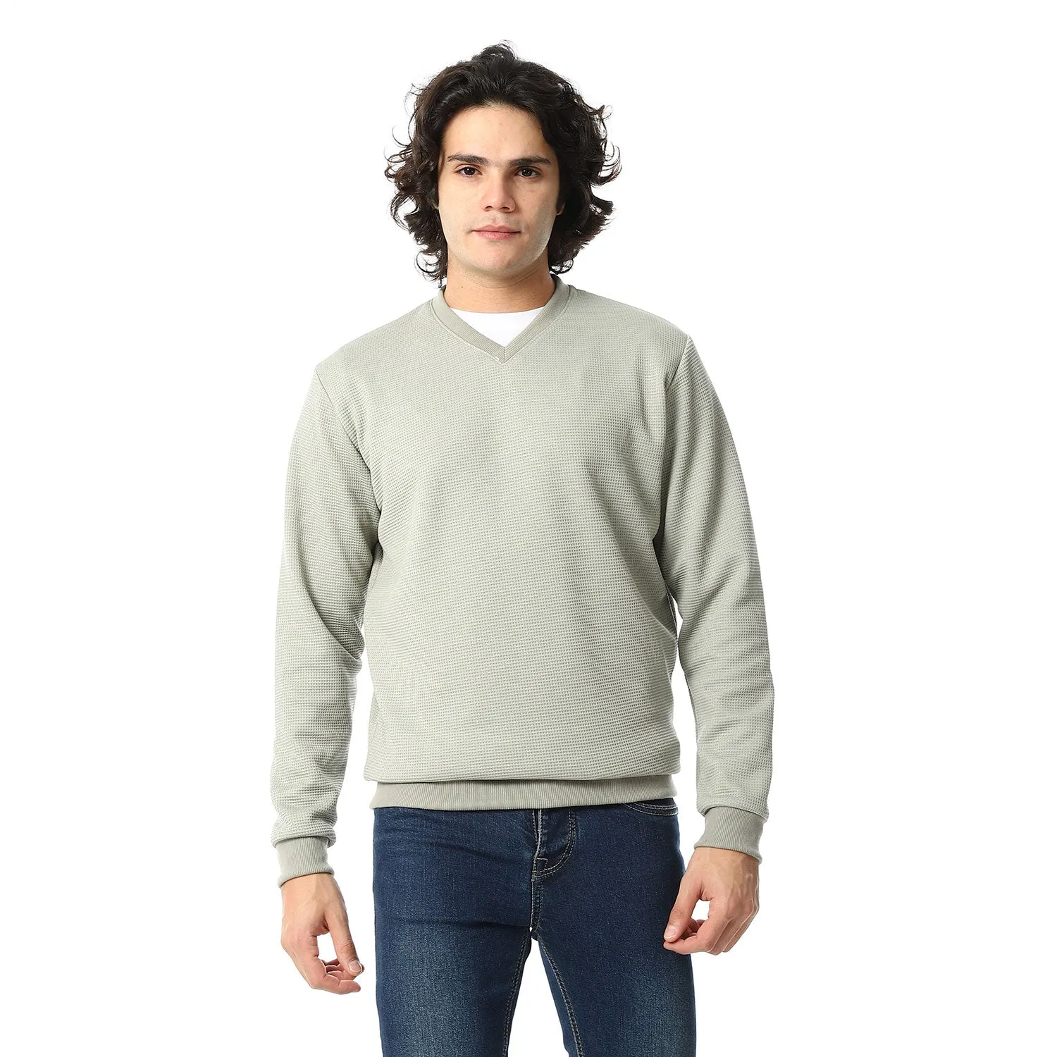 V-Neck Fog Knitted Pullover - Red Circle