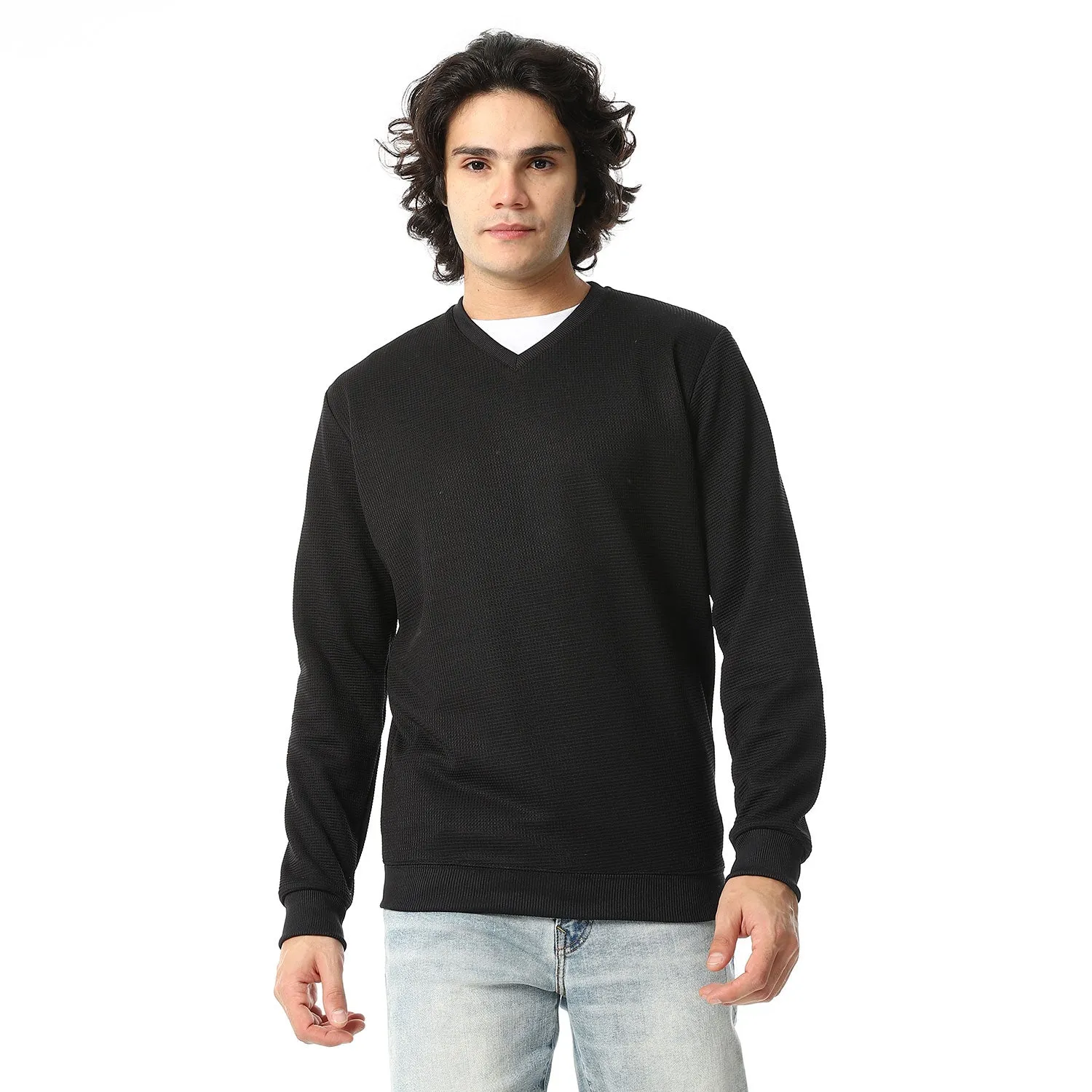 V-Neck Fog Knitted Pullover - Red Circle