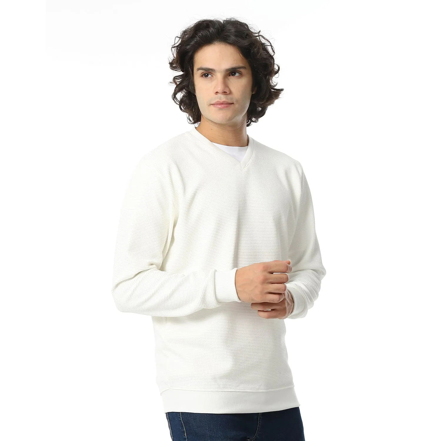 V-Neck Fog Knitted Pullover - Red Circle