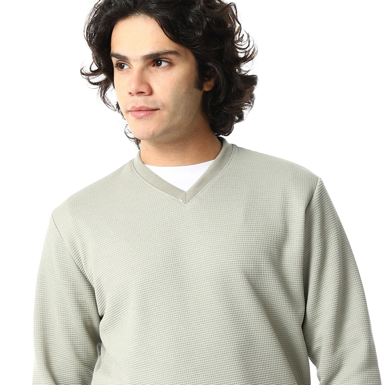 V-Neck Fog Knitted Pullover - Red Circle