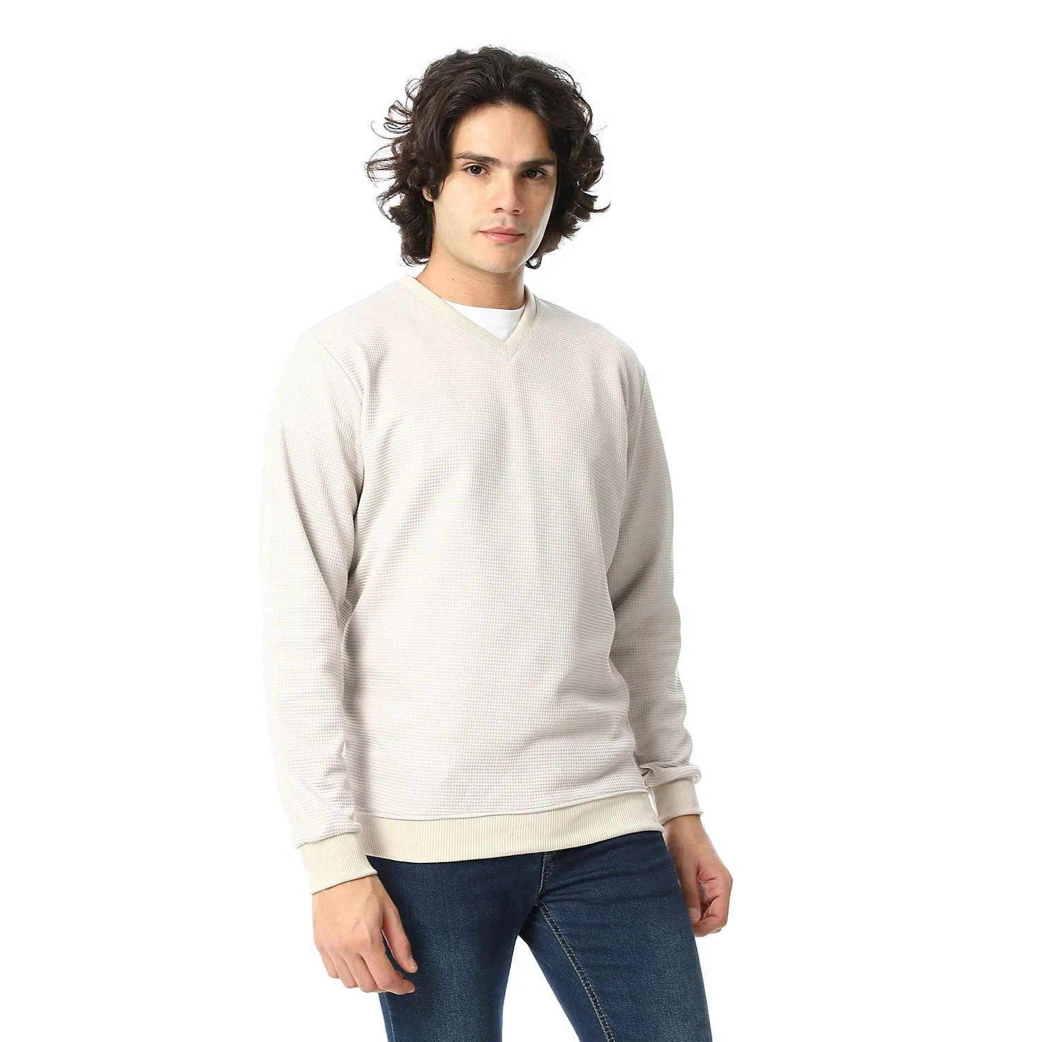 V-Neck Fog Knitted Pullover - Red Circle