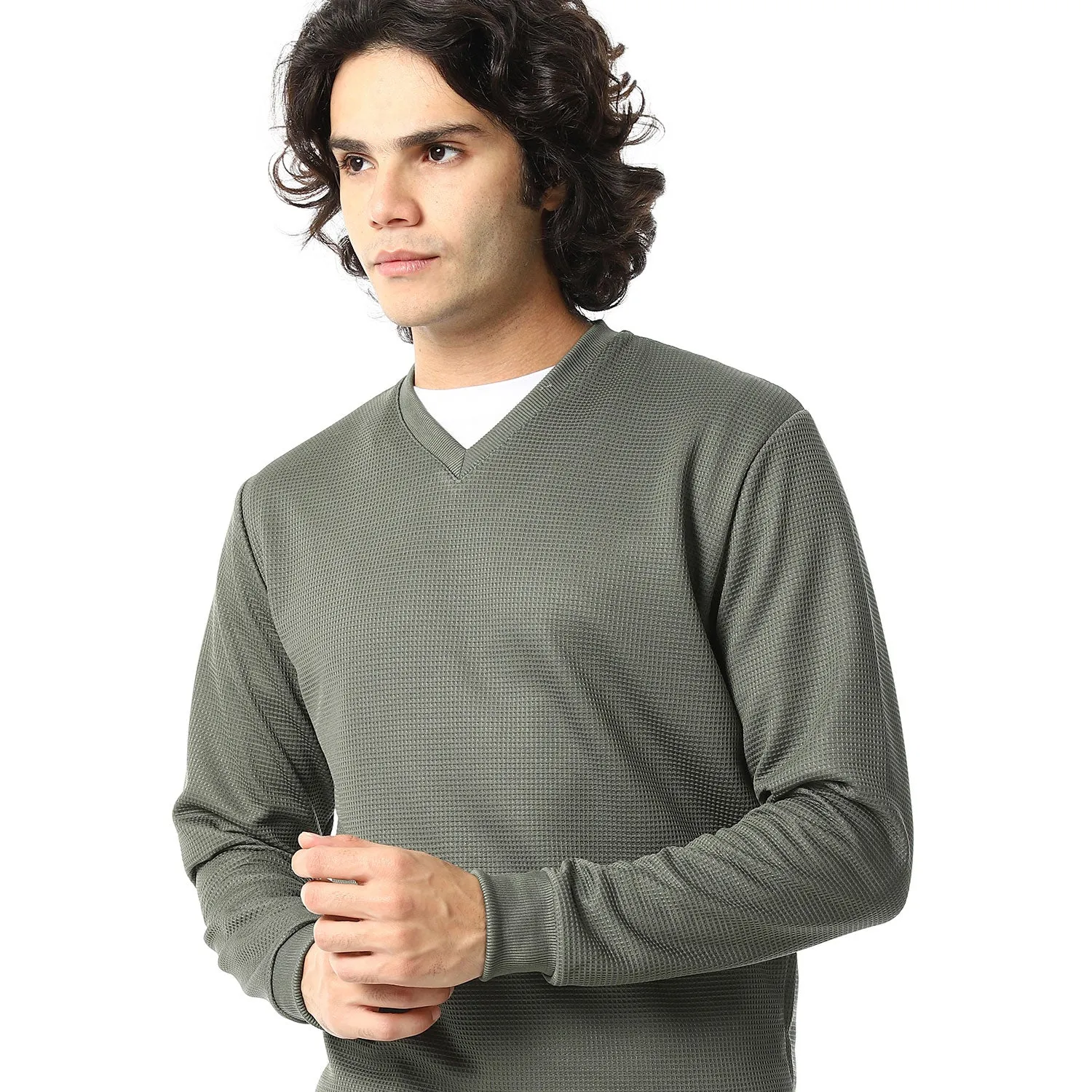 V-Neck Fog Knitted Pullover - Red Circle