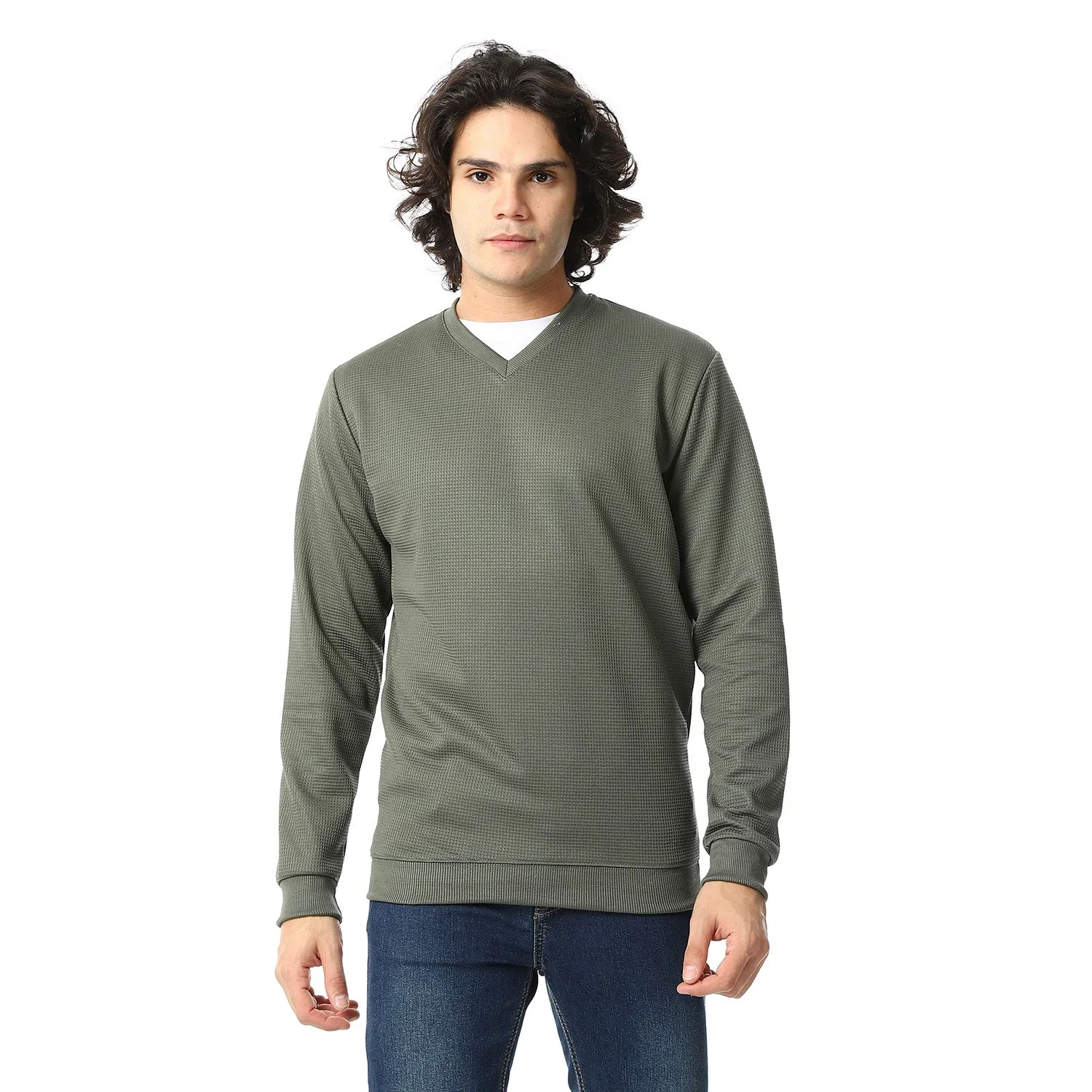 V-Neck Fog Knitted Pullover - Red Circle