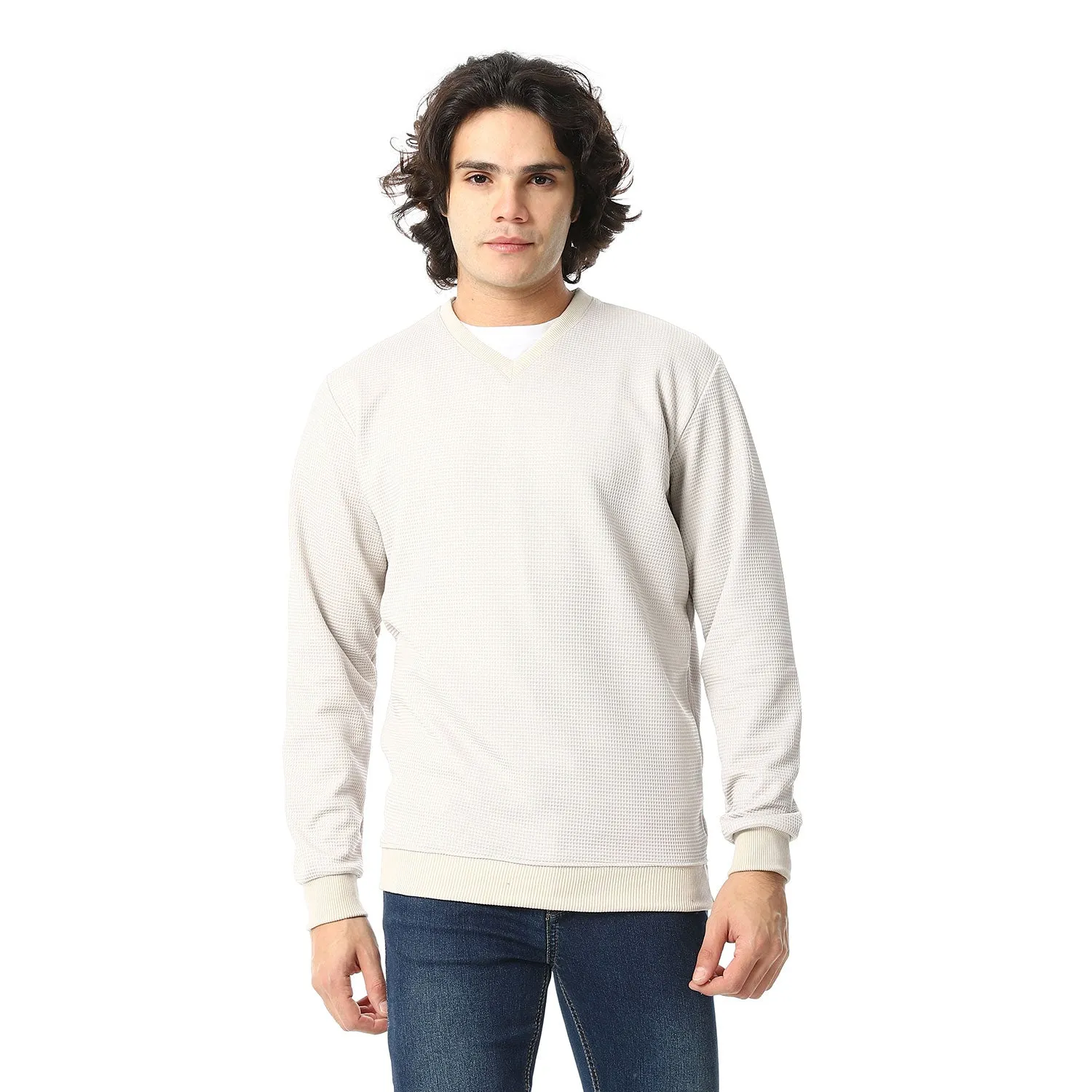 V-Neck Fog Knitted Pullover - Red Circle