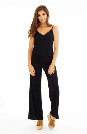 Veronica M. Wide Leg Tank Style Jumpsuit With Drop Blouse Waistline | Black