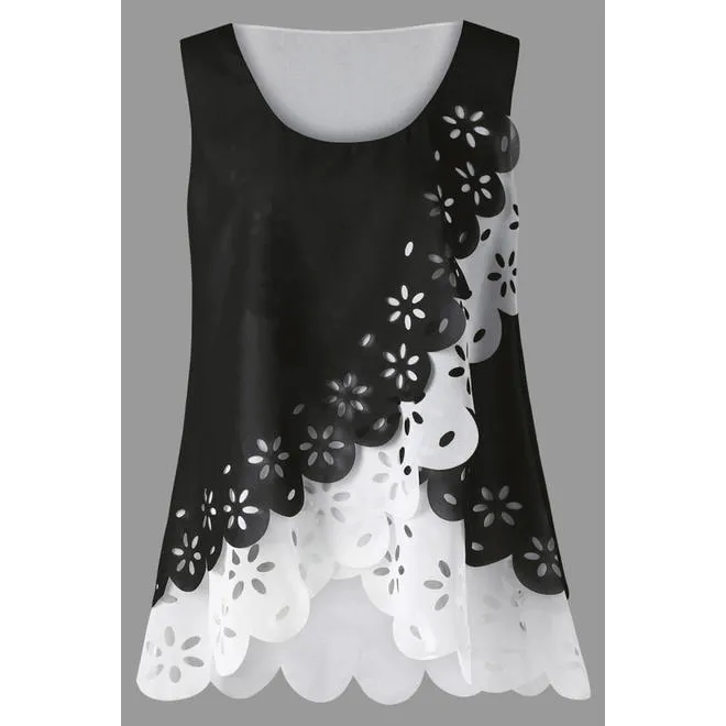 Women Round Neck Flower Design Irregular Top - C13015USB